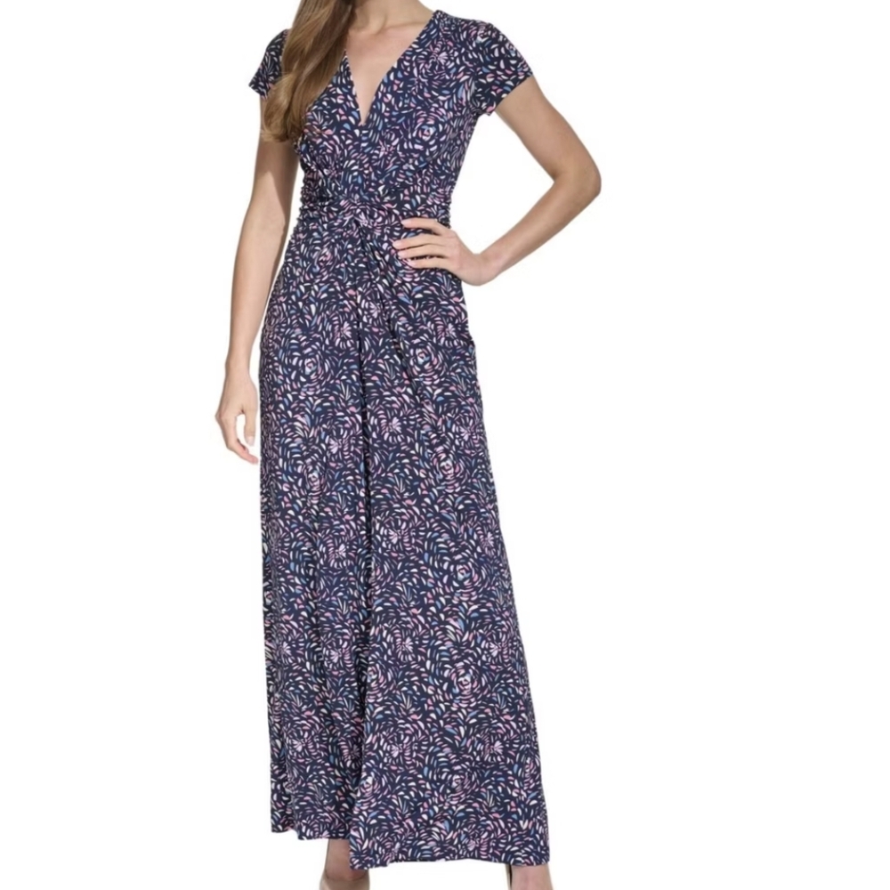 Vince Camuto Womens Printed V Neck Wide Leg Jumpsuit Size PXL